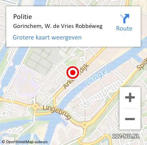 Locatie op kaart van de 112 melding: Politie Gorinchem, W. de Vries Robbéweg op 4 augustus 2024 12:27