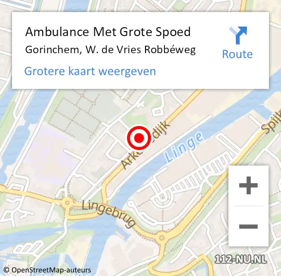 Locatie op kaart van de 112 melding: Ambulance Met Grote Spoed Naar Gorinchem, W. de Vries Robbéweg op 4 augustus 2024 12:27