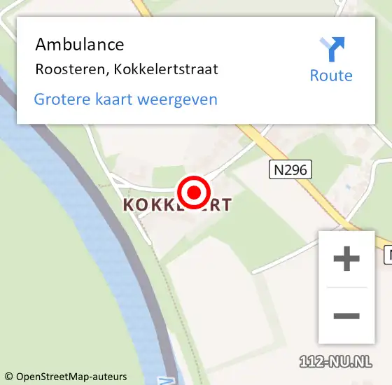 Locatie op kaart van de 112 melding: Ambulance Roosteren, Kokkelertstraat op 15 oktober 2014 10:49