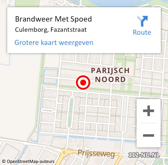 Locatie op kaart van de 112 melding: Brandweer Met Spoed Naar Culemborg, Fazantstraat op 4 augustus 2024 12:44