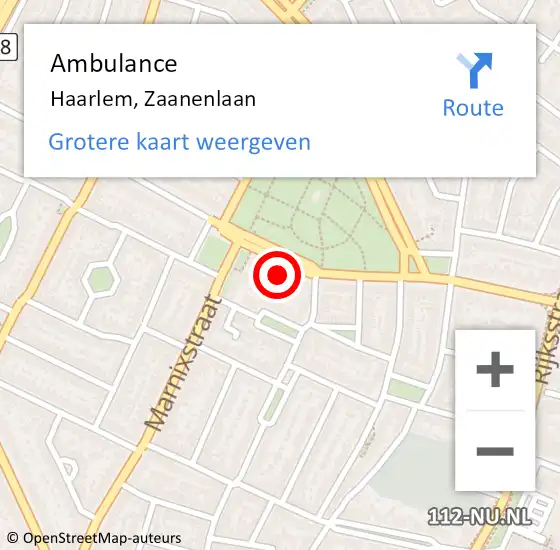 Locatie op kaart van de 112 melding: Ambulance Haarlem, Zaanenlaan op 4 augustus 2024 12:46