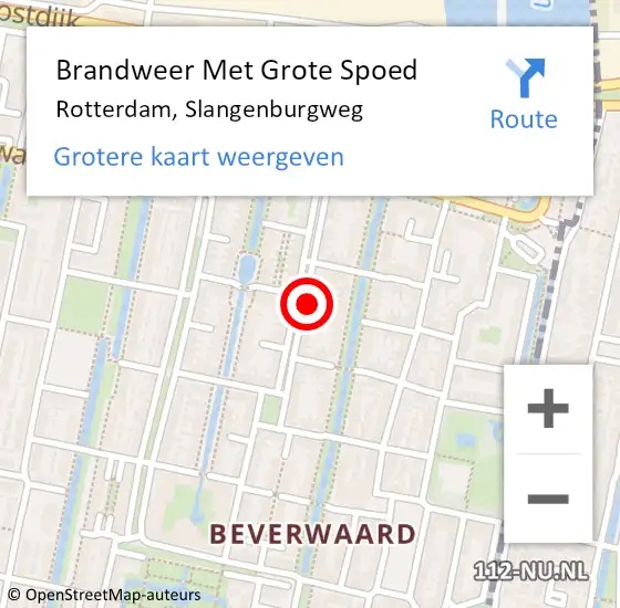 Locatie op kaart van de 112 melding: Brandweer Met Grote Spoed Naar Rotterdam, Slangenburgweg op 4 augustus 2024 13:31