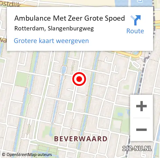 Locatie op kaart van de 112 melding: Ambulance Met Zeer Grote Spoed Naar Rotterdam, Slangenburgweg op 4 augustus 2024 13:32