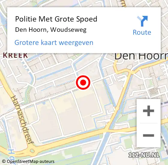 Locatie op kaart van de 112 melding: Politie Met Grote Spoed Naar Den Hoorn, Woudseweg op 4 augustus 2024 13:39