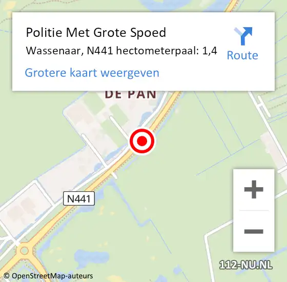 Locatie op kaart van de 112 melding: Politie Met Grote Spoed Naar Wassenaar, N441 hectometerpaal: 1,4 op 4 augustus 2024 13:52