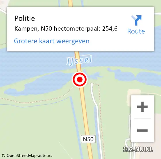 Locatie op kaart van de 112 melding: Politie Kampen, N50 hectometerpaal: 254,6 op 4 augustus 2024 14:12
