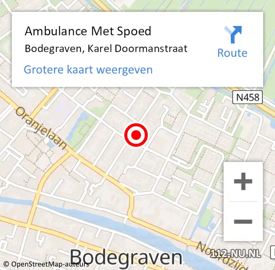 Locatie op kaart van de 112 melding: Ambulance Met Spoed Naar Bodegraven, Karel Doormanstraat op 4 augustus 2024 14:16