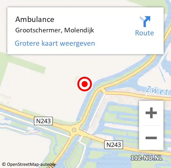 Locatie op kaart van de 112 melding: Ambulance Grootschermer, Molendijk op 4 augustus 2024 14:36