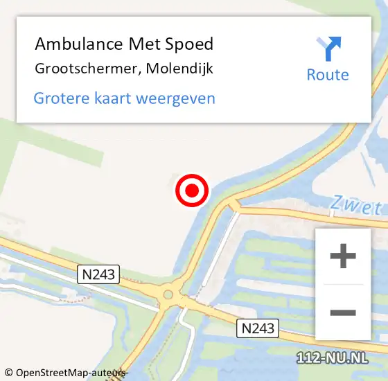 Locatie op kaart van de 112 melding: Ambulance Met Spoed Naar Grootschermer, Molendijk op 4 augustus 2024 14:36