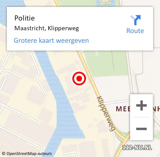 Locatie op kaart van de 112 melding: Politie Maastricht, Klipperweg op 4 augustus 2024 14:37