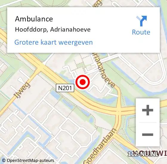 Locatie op kaart van de 112 melding: Ambulance Hoofddorp, Adrianahoeve op 4 augustus 2024 14:40