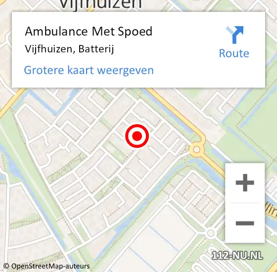 Locatie op kaart van de 112 melding: Ambulance Met Spoed Naar Vijfhuizen, Batterij op 4 augustus 2024 14:57