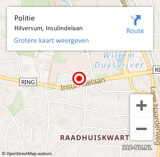 Locatie op kaart van de 112 melding: Politie Hilversum, Insulindelaan op 4 augustus 2024 15:21