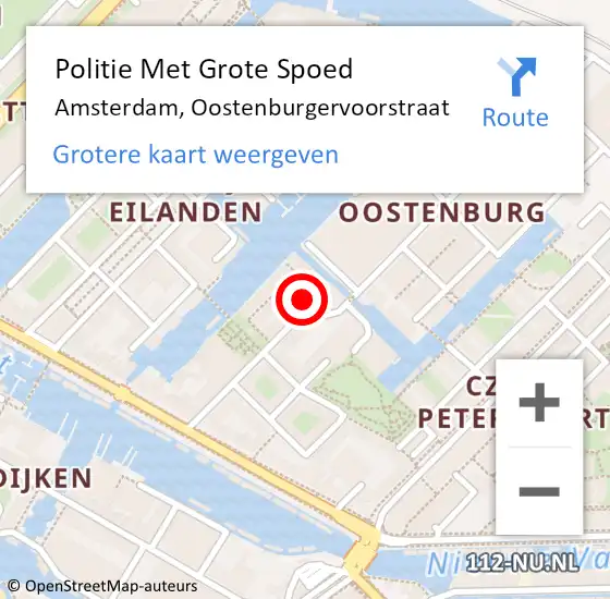 Locatie op kaart van de 112 melding: Politie Met Grote Spoed Naar Amsterdam, Oostenburgervoorstraat op 4 augustus 2024 15:23