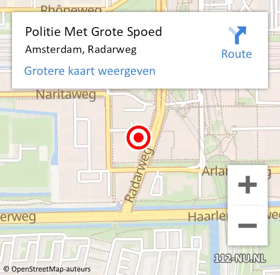 Locatie op kaart van de 112 melding: Politie Met Grote Spoed Naar Amsterdam, Radarweg op 4 augustus 2024 15:37