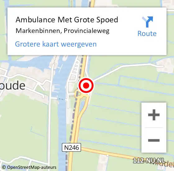 Locatie op kaart van de 112 melding: Ambulance Met Grote Spoed Naar Markenbinnen, Provincialeweg op 4 augustus 2024 15:42