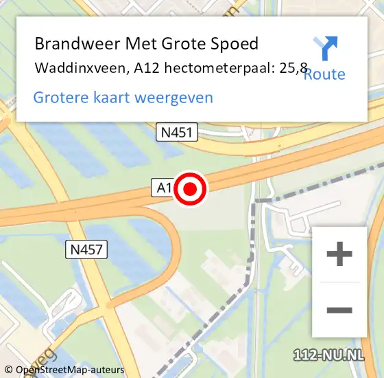 Locatie op kaart van de 112 melding: Brandweer Met Grote Spoed Naar Waddinxveen, A12 hectometerpaal: 25,8 op 4 augustus 2024 15:44