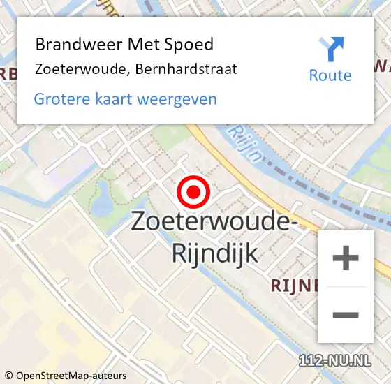 Locatie op kaart van de 112 melding: Brandweer Met Spoed Naar Zoeterwoude, Bernhardstraat op 4 augustus 2024 15:57