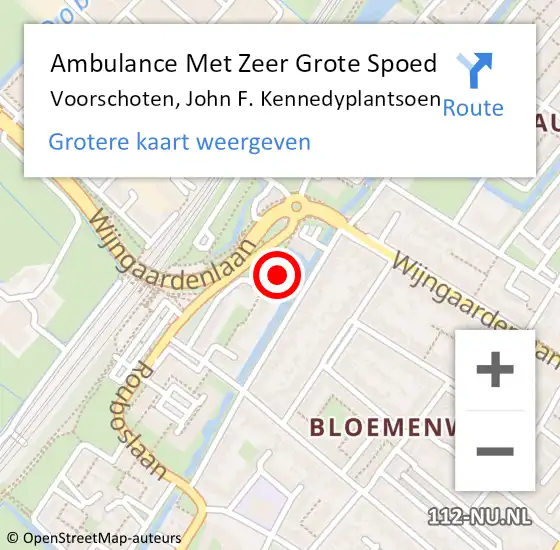 Locatie op kaart van de 112 melding: Ambulance Met Zeer Grote Spoed Naar Voorschoten, John F. Kennedyplantsoen op 4 augustus 2024 16:04