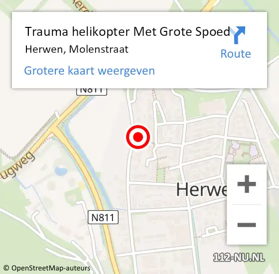 Locatie op kaart van de 112 melding: Trauma helikopter Met Grote Spoed Naar Herwen, Molenstraat op 4 augustus 2024 16:11