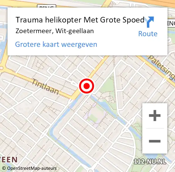 Locatie op kaart van de 112 melding: Trauma helikopter Met Grote Spoed Naar Zoetermeer, Wit-geellaan op 4 augustus 2024 16:20