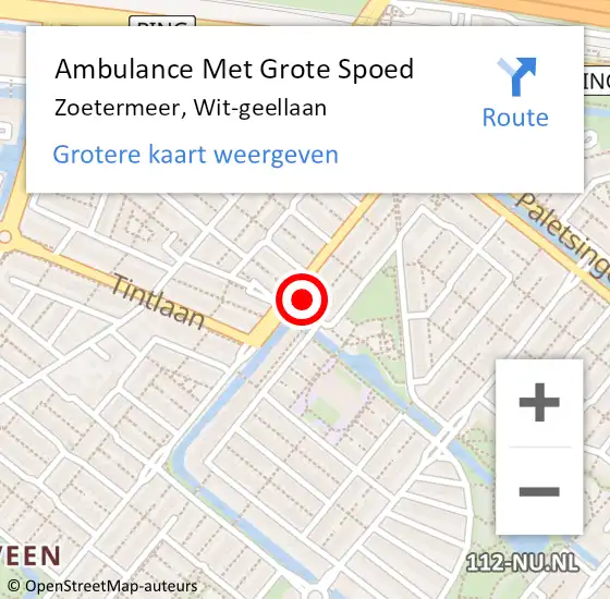 Locatie op kaart van de 112 melding: Ambulance Met Grote Spoed Naar Zoetermeer, Wit-geellaan op 4 augustus 2024 16:20