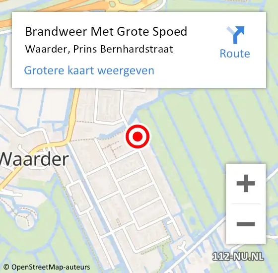 Locatie op kaart van de 112 melding: Brandweer Met Grote Spoed Naar Waarder, Prins Bernhardstraat op 4 augustus 2024 16:24