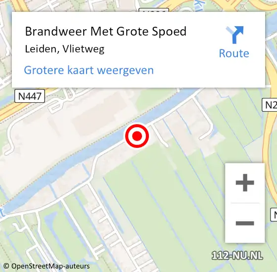 Locatie op kaart van de 112 melding: Brandweer Met Grote Spoed Naar Leiden, Vlietweg op 4 augustus 2024 16:35