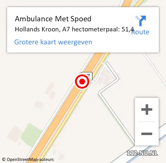 Locatie op kaart van de 112 melding: Ambulance Met Spoed Naar Hollands Kroon, A7 hectometerpaal: 51,4 op 4 augustus 2024 16:38