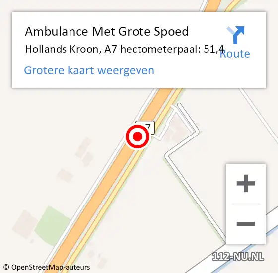 Locatie op kaart van de 112 melding: Ambulance Met Grote Spoed Naar Hollands Kroon, A7 hectometerpaal: 51,4 op 4 augustus 2024 16:44