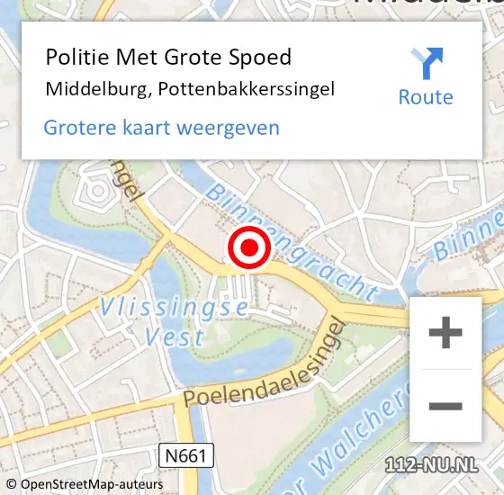 Locatie op kaart van de 112 melding: Politie Met Grote Spoed Naar Middelburg, Pottenbakkerssingel op 4 augustus 2024 16:45