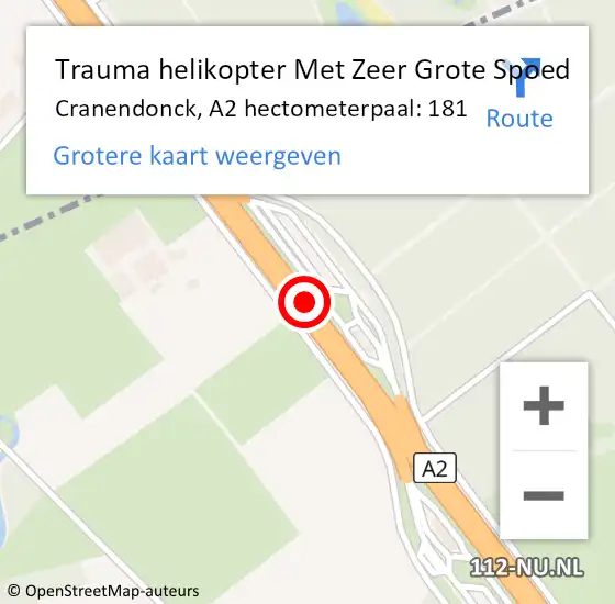 Locatie op kaart van de 112 melding: Trauma helikopter Met Zeer Grote Spoed Naar Cranendonck, A2 hectometerpaal: 181 op 4 augustus 2024 17:00