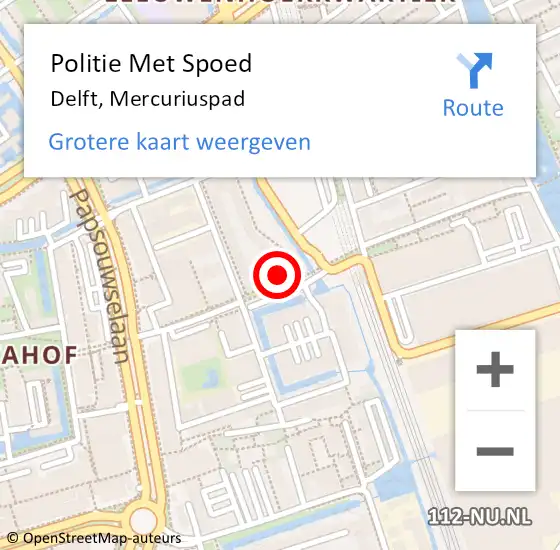 Locatie op kaart van de 112 melding: Politie Met Spoed Naar Delft, Mercuriuspad op 4 augustus 2024 17:09