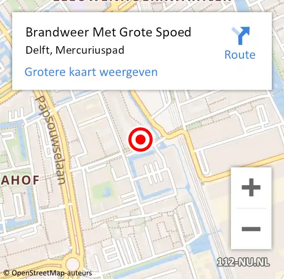 Locatie op kaart van de 112 melding: Brandweer Met Grote Spoed Naar Delft, Mercuriuspad op 4 augustus 2024 17:09