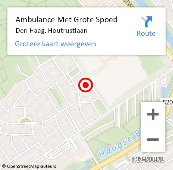 Locatie op kaart van de 112 melding: Ambulance Met Grote Spoed Naar Den Haag, Houtrustlaan op 4 augustus 2024 17:21