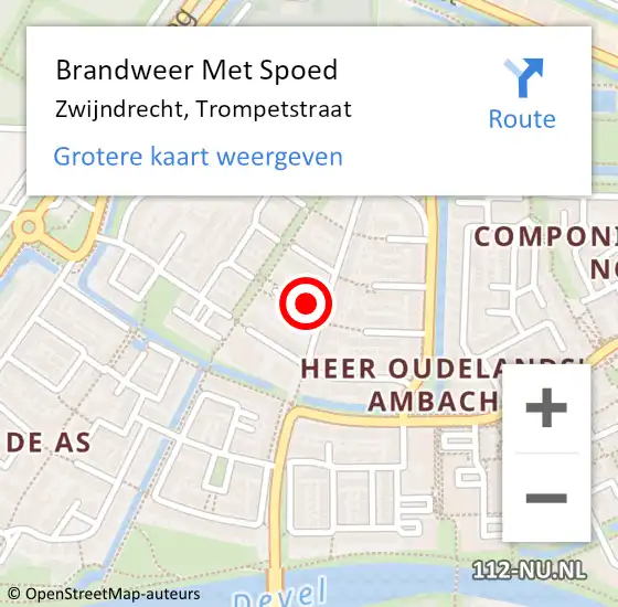 Locatie op kaart van de 112 melding: Brandweer Met Spoed Naar Zwijndrecht, Trompetstraat op 4 augustus 2024 17:41