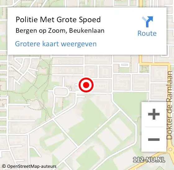 Locatie op kaart van de 112 melding: Politie Met Grote Spoed Naar Bergen op Zoom, Beukenlaan op 4 augustus 2024 17:44