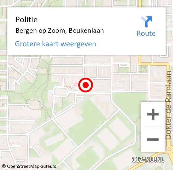 Locatie op kaart van de 112 melding: Politie Bergen op Zoom, Beukenlaan op 4 augustus 2024 17:44