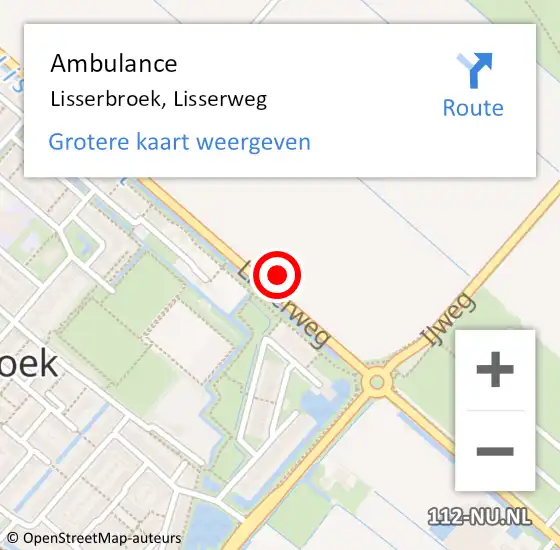 Locatie op kaart van de 112 melding: Ambulance Lisserbroek, Lisserweg op 4 augustus 2024 18:09