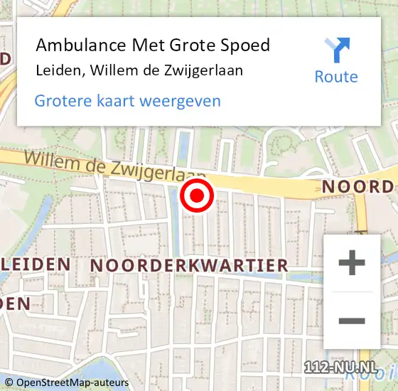 Locatie op kaart van de 112 melding: Ambulance Met Grote Spoed Naar Leiden, Willem de Zwijgerlaan op 4 augustus 2024 18:12