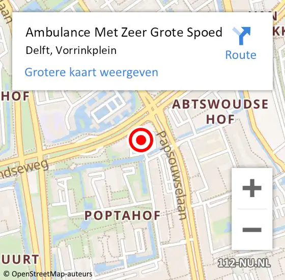 Locatie op kaart van de 112 melding: Ambulance Met Zeer Grote Spoed Naar Delft, Vorrinkplein op 4 augustus 2024 18:13