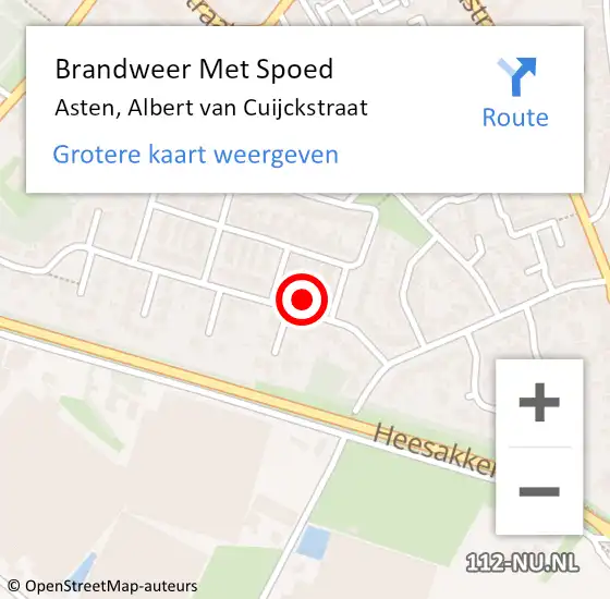 Locatie op kaart van de 112 melding: Brandweer Met Spoed Naar Asten, Albert van Cuijckstraat op 4 augustus 2024 18:19