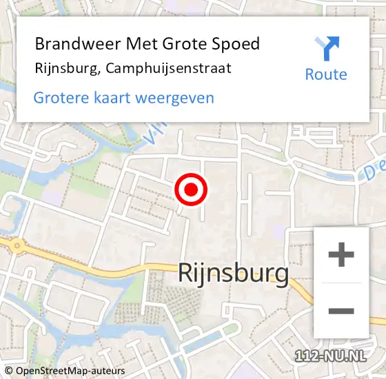 Locatie op kaart van de 112 melding: Brandweer Met Grote Spoed Naar Rijnsburg, Camphuijsenstraat op 4 augustus 2024 18:21