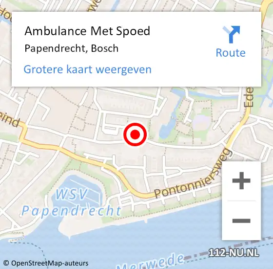 Locatie op kaart van de 112 melding: Ambulance Met Spoed Naar Papendrecht, Bosch op 4 augustus 2024 18:35