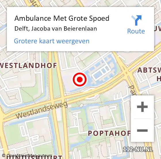 Locatie op kaart van de 112 melding: Ambulance Met Grote Spoed Naar Delft, Jacoba van Beierenlaan op 4 augustus 2024 18:55