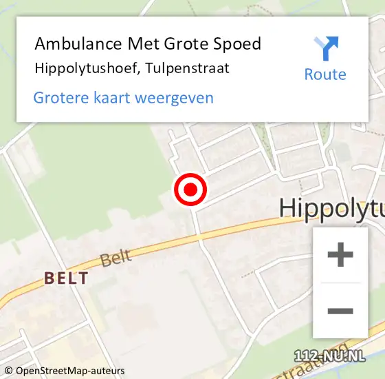 Locatie op kaart van de 112 melding: Ambulance Met Grote Spoed Naar Hippolytushoef, Tulpenstraat op 4 augustus 2024 18:56