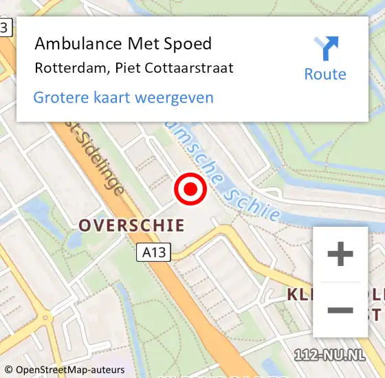 Locatie op kaart van de 112 melding: Ambulance Met Spoed Naar Rotterdam, Piet Cottaarstraat op 4 augustus 2024 19:02