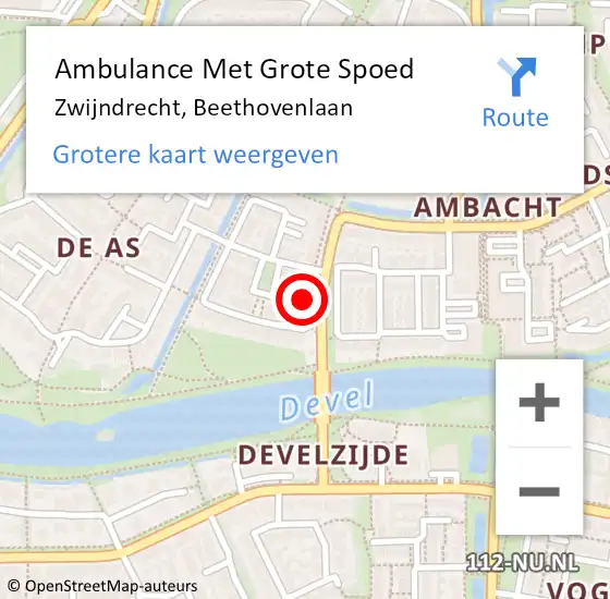 Locatie op kaart van de 112 melding: Ambulance Met Grote Spoed Naar Zwijndrecht, Beethovenlaan op 4 augustus 2024 19:12