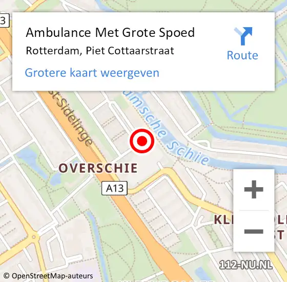 Locatie op kaart van de 112 melding: Ambulance Met Grote Spoed Naar Rotterdam, Piet Cottaarstraat op 4 augustus 2024 19:14