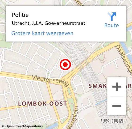 Locatie op kaart van de 112 melding: Politie Utrecht, J.J.A. Goeverneurstraat op 4 augustus 2024 19:17